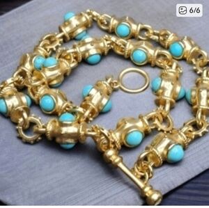 Gold and Turquoise Byzantine Revival Necklace